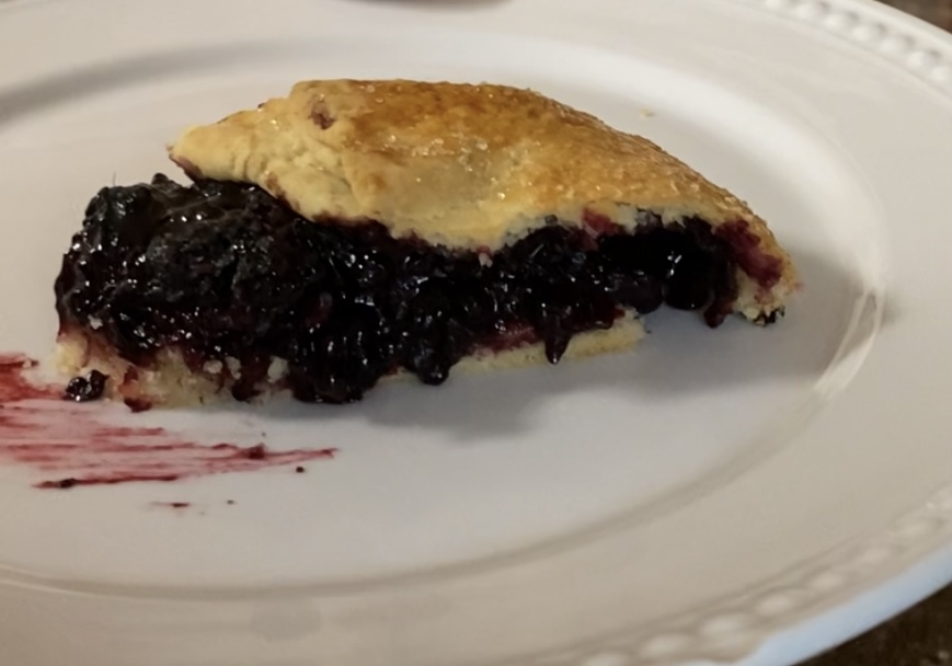 Quick Wild Black Raspberry Sourdough Galette Slice with bite taken out